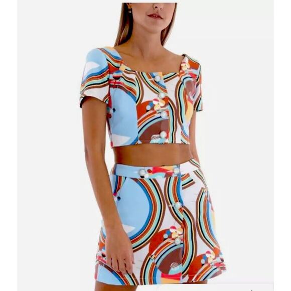 NWT Stefania Vaidani 60s Front Button Crop Top and Matching Button Mini Skirt SM - Picture 1 of 16